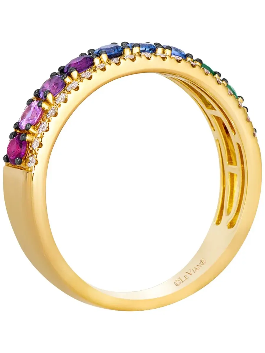 Кольцо с мультицветными драгоценными камнями и бриллиантом 1/5 ct. t.w. — изображение 2 из 3, оттенок желтый золотистый