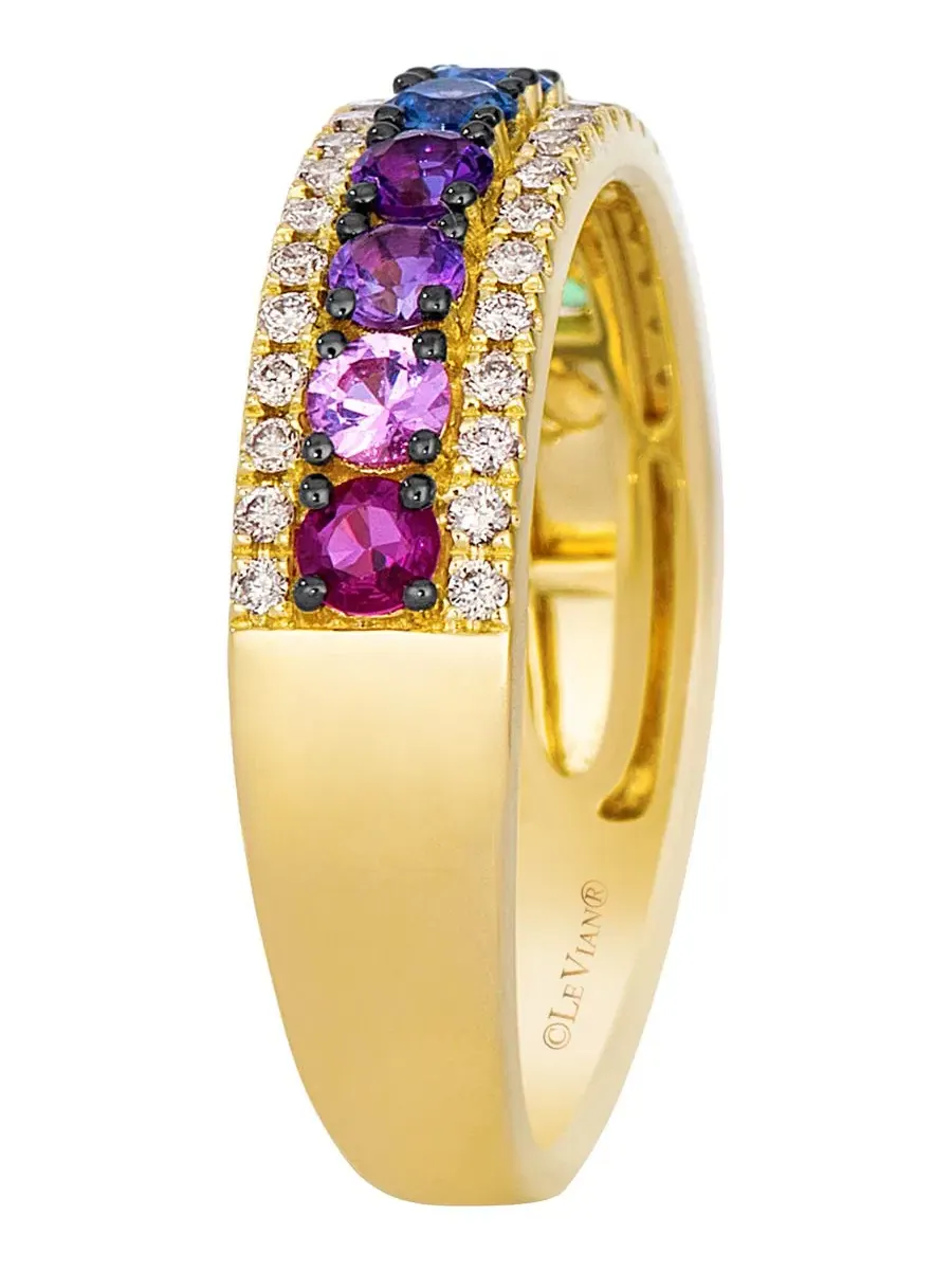 Кольцо с мультицветными драгоценными камнями и бриллиантом 1/5 ct. t.w. — изображение 3 из 3, оттенок желтый золотистый