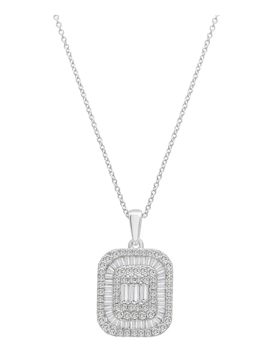 Кулон-подвеска с бриллиантами круглой и багетной огранки, 1 ct. t.w. — серебристый