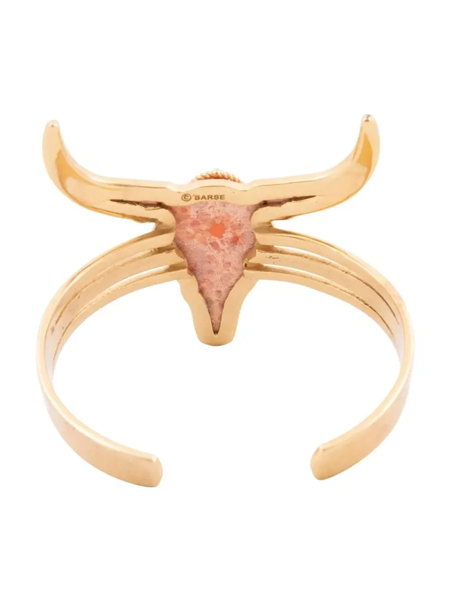 Браслет-манжета с бычьей головой из коралла Longhorn Orange Sponge Coral Barse — изображение 3 из 5, оттенок золото