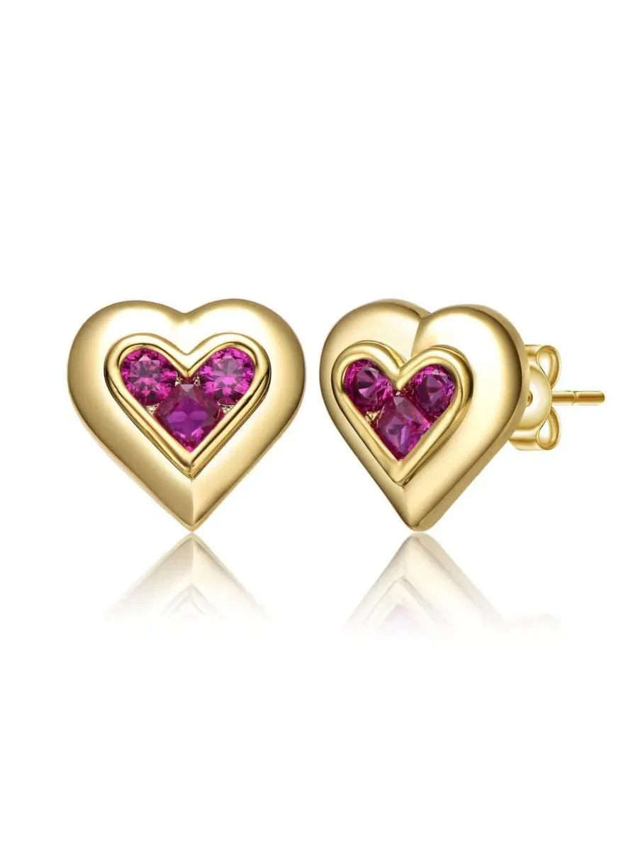Серьги-гвоздики с сердцем из фиолетового циркония, 14K позолота GiGiGirl — фиолетовый