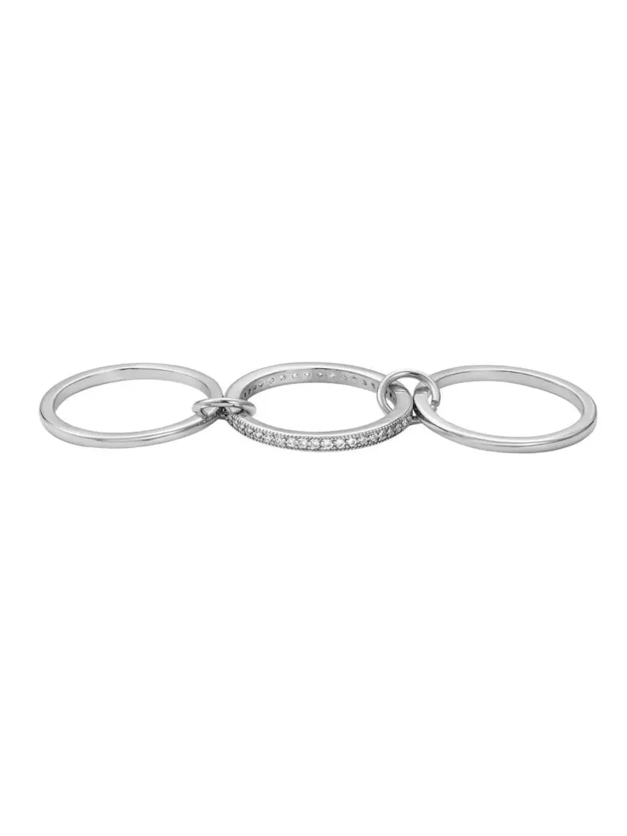 Комплект из 3 колец Connected Silver Stack ADORNIA — изображение 2 из 5, оттенок серебряный