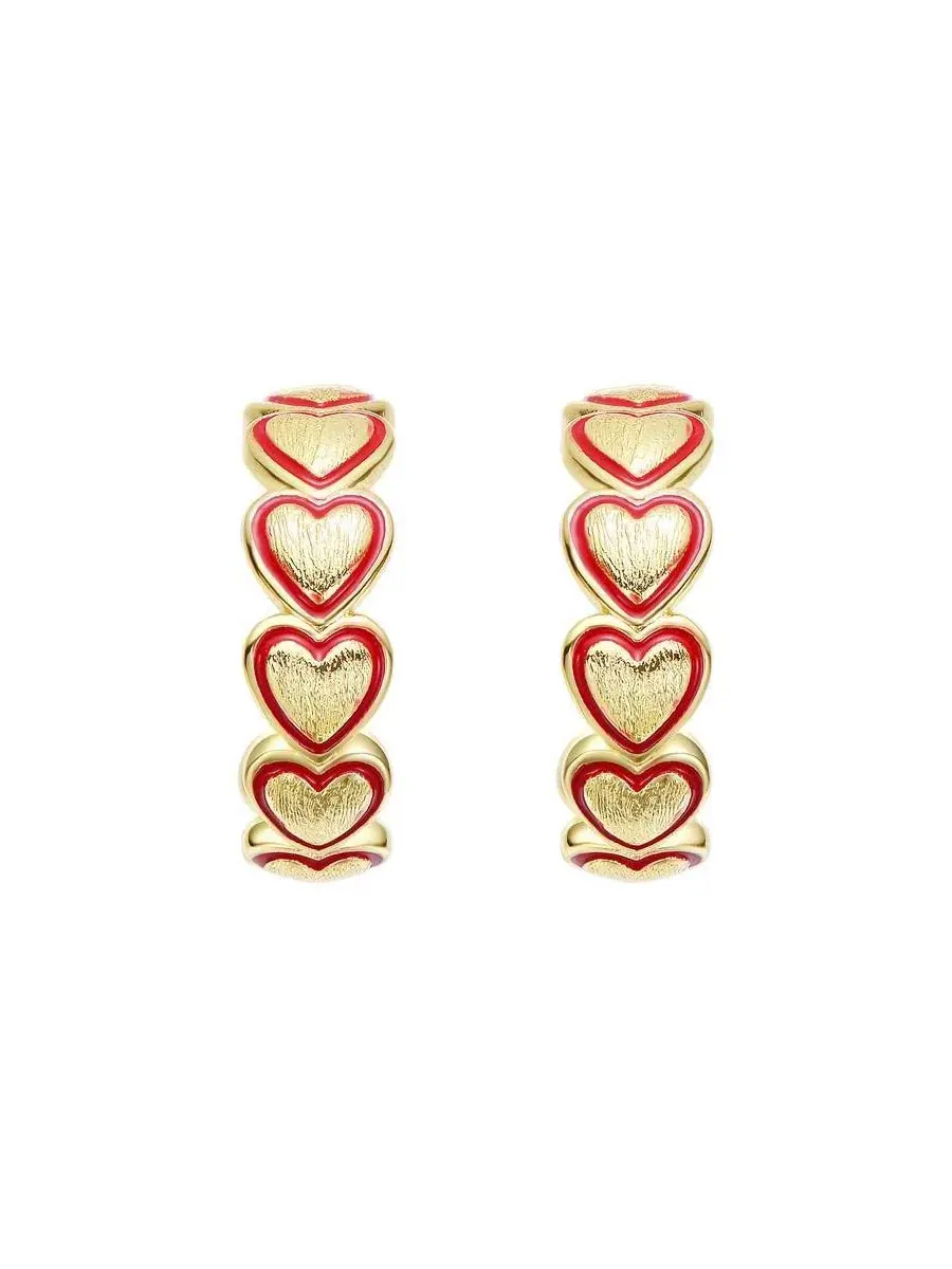 Серьги-кольца с сердечками из красной эмали, позолота 14K GiGiGirl — изображение 3 из 5, оттенок красный