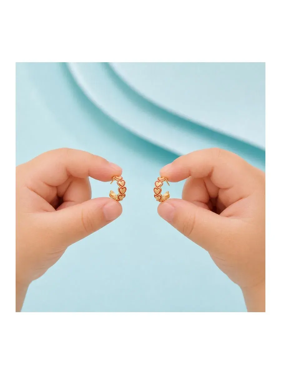Серьги-кольца с сердечками из красной эмали, позолота 14K GiGiGirl — изображение 4 из 5, оттенок красный