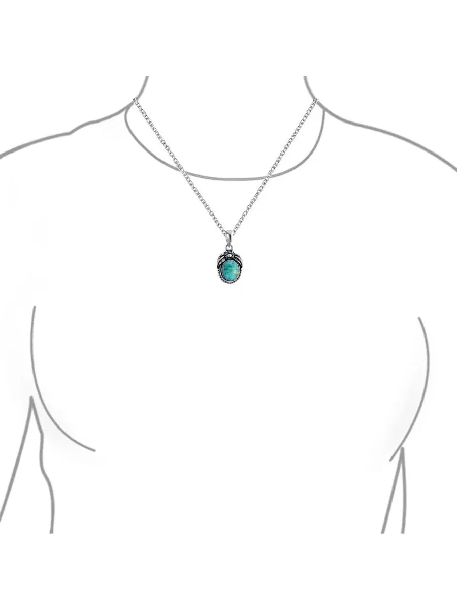 Кулон-подвеска Oval Leaf Feather с бирюзой, из стерлингового серебра Bling Jewelry — изображение 3 из 4, оттенок синий
