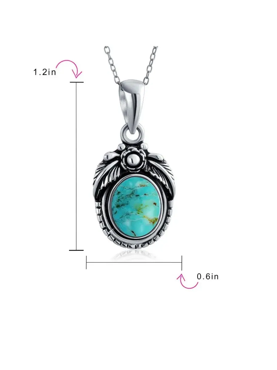 Кулон-подвеска Oval Leaf Feather с бирюзой, из стерлингового серебра Bling Jewelry — изображение 4 из 4, оттенок синий