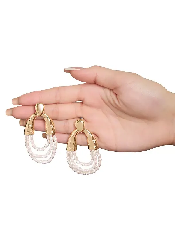 Многорядные серьги-петли из бисера Bcbg — изображение 2 из 4, оттенок золотистый/белый