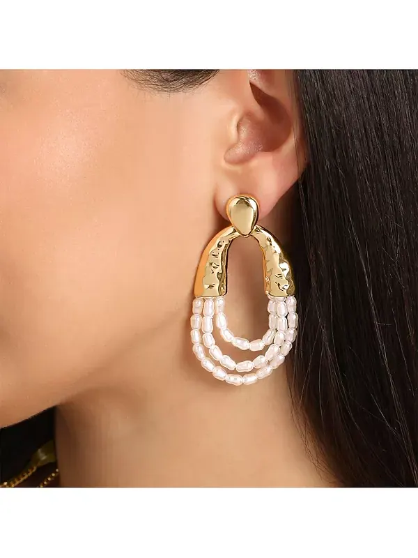Многорядные серьги-петли из бисера Bcbg — изображение 3 из 4, оттенок золотистый/белый