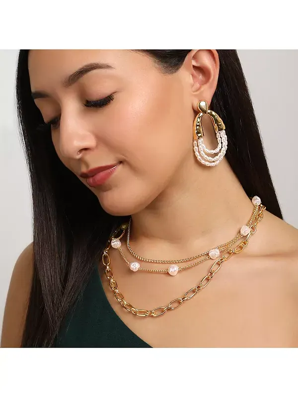 Многорядные серьги-петли из бисера Bcbg — изображение 4 из 4, оттенок золотистый/белый