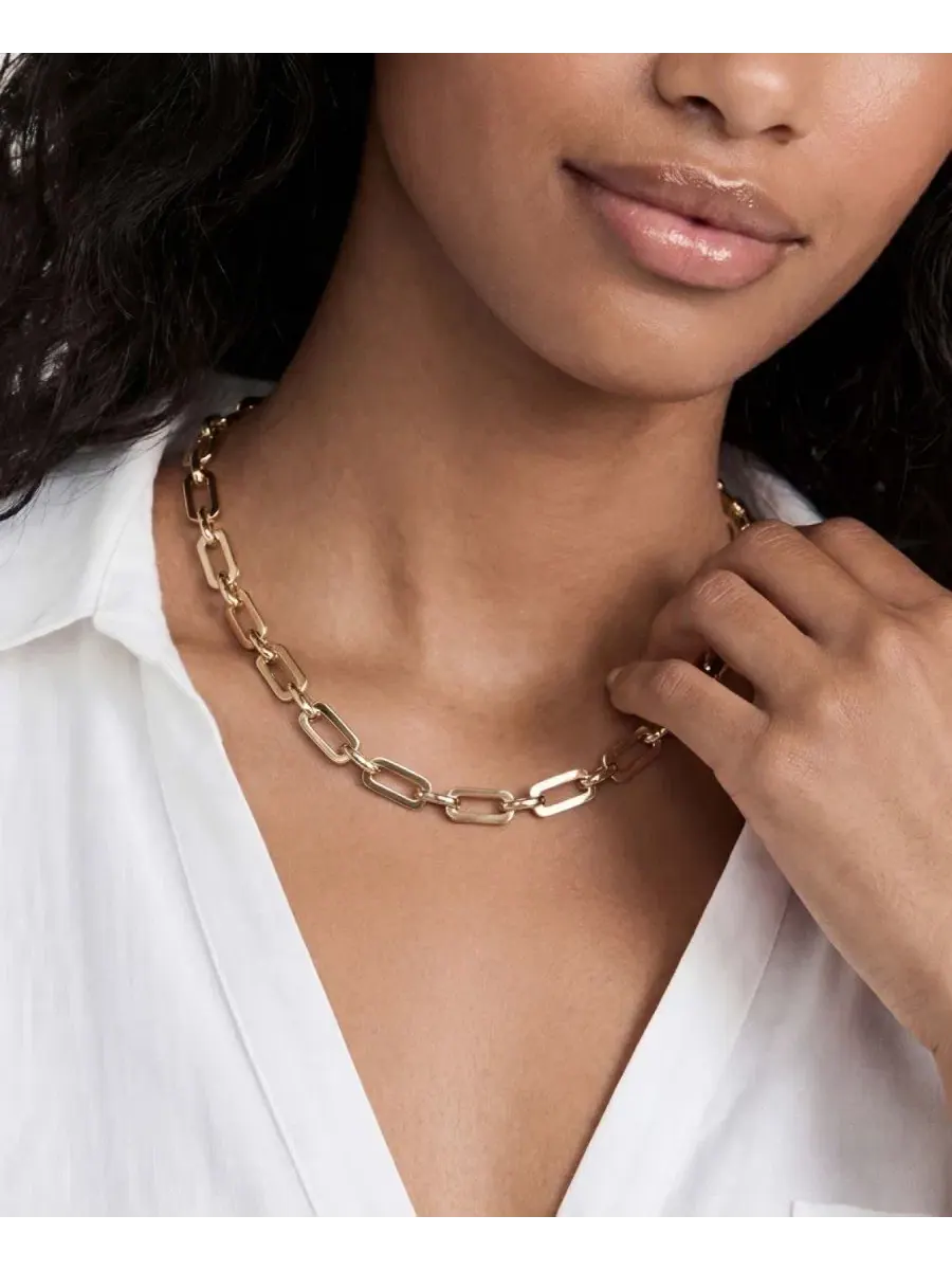 Ожерелье-цепь Golden Flat Rectangle Chain ETTIKA — изображение 6 из 7, оттенок золото