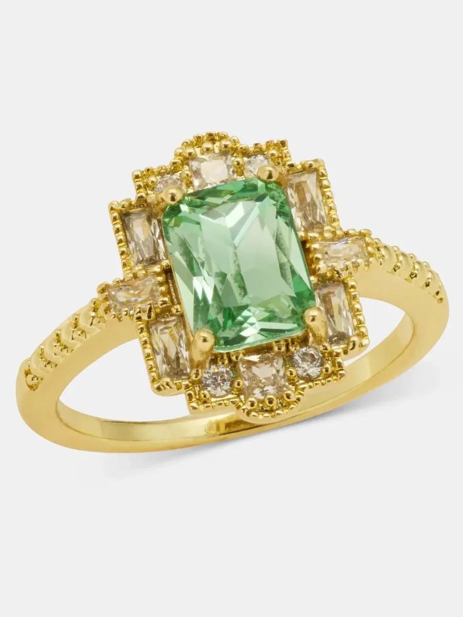 Кольцо с изумрудной огранкой Green Crystal Emerald-Cut Ring Charter Club — изображение 1 из 3, оттенок золото