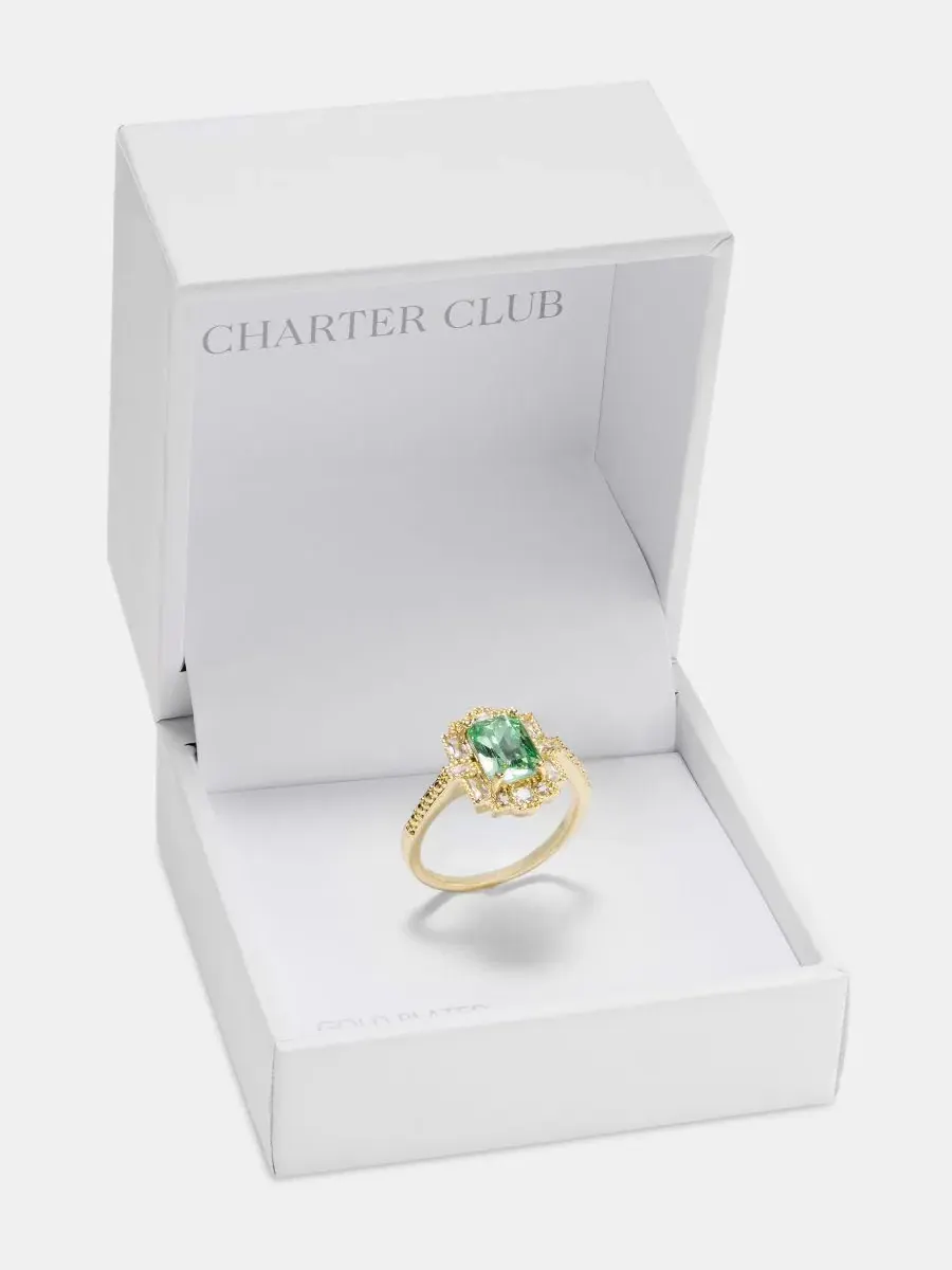 Кольцо с изумрудной огранкой Green Crystal Emerald-Cut Ring Charter Club — изображение 3 из 3, оттенок золото