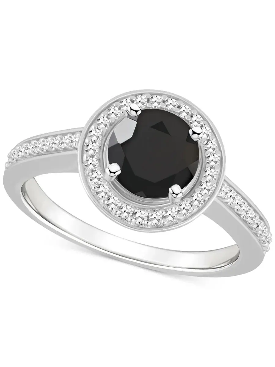 Кольцо-ореол с ониксом и бриллиантом, 1/5 ct. t.w., из стерлингового серебра, Onyx & Diamond Halo — изображение 1 из 4