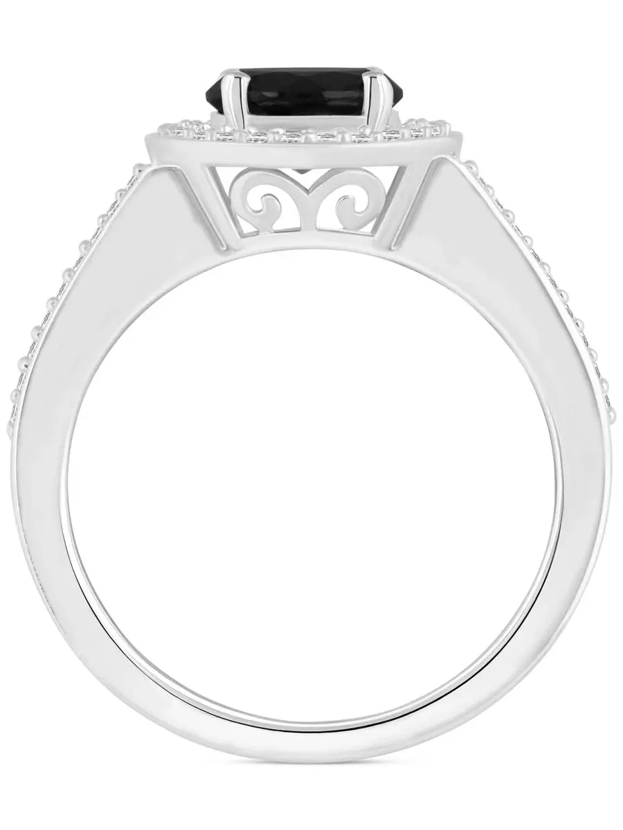 Кольцо-ореол с ониксом и бриллиантом, 1/5 ct. t.w., из стерлингового серебра, Onyx & Diamond Halo — изображение 3 из 4