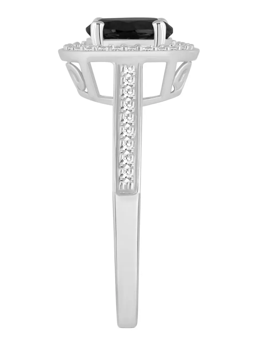 Кольцо-ореол с ониксом и бриллиантом, 1/5 ct. t.w., из стерлингового серебра, Onyx & Diamond Halo — изображение 4 из 4
