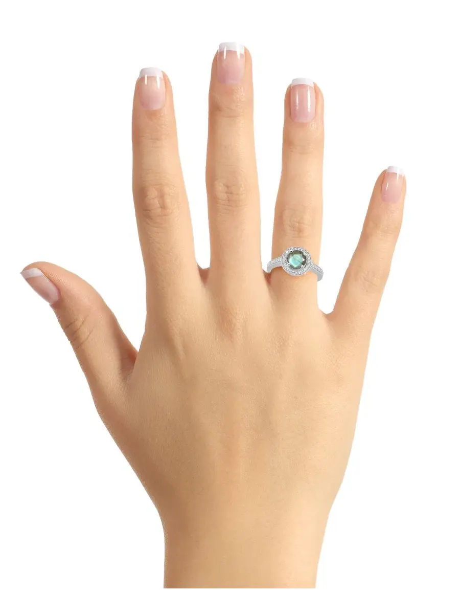 Кольцо с камнем-кабошоном лабрадорит 7 мм и бриллиантами 1/5 ct. t.w. в оправе из стерлингового — изображение 2 из 4
