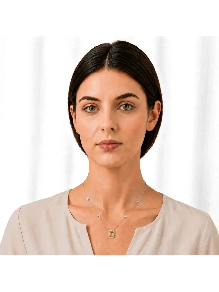 Кулон-подвеска прямоугольный с кристаллами CZ, модель Elegant Rectangle Birthstone Simona — изображение 2 из 3