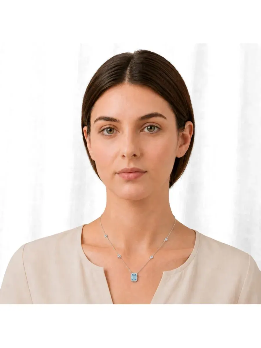 Кулон с кристаллом CZ и камнем рождения прямоугольной формы Elegant Rectangle Birthstone CZ Halo — изображение 2 из 3