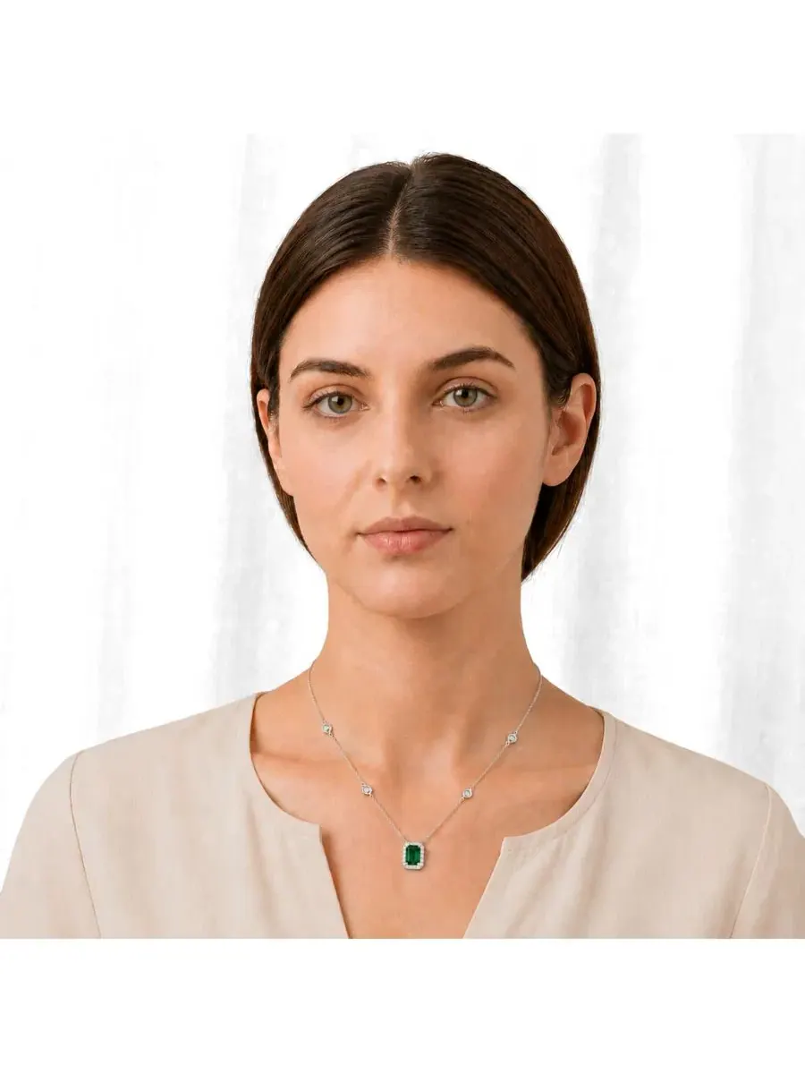Кулон-подвеска прямоугольный с камнем CZ Halo Simona, May - Emerald — изображение 2 из 3
