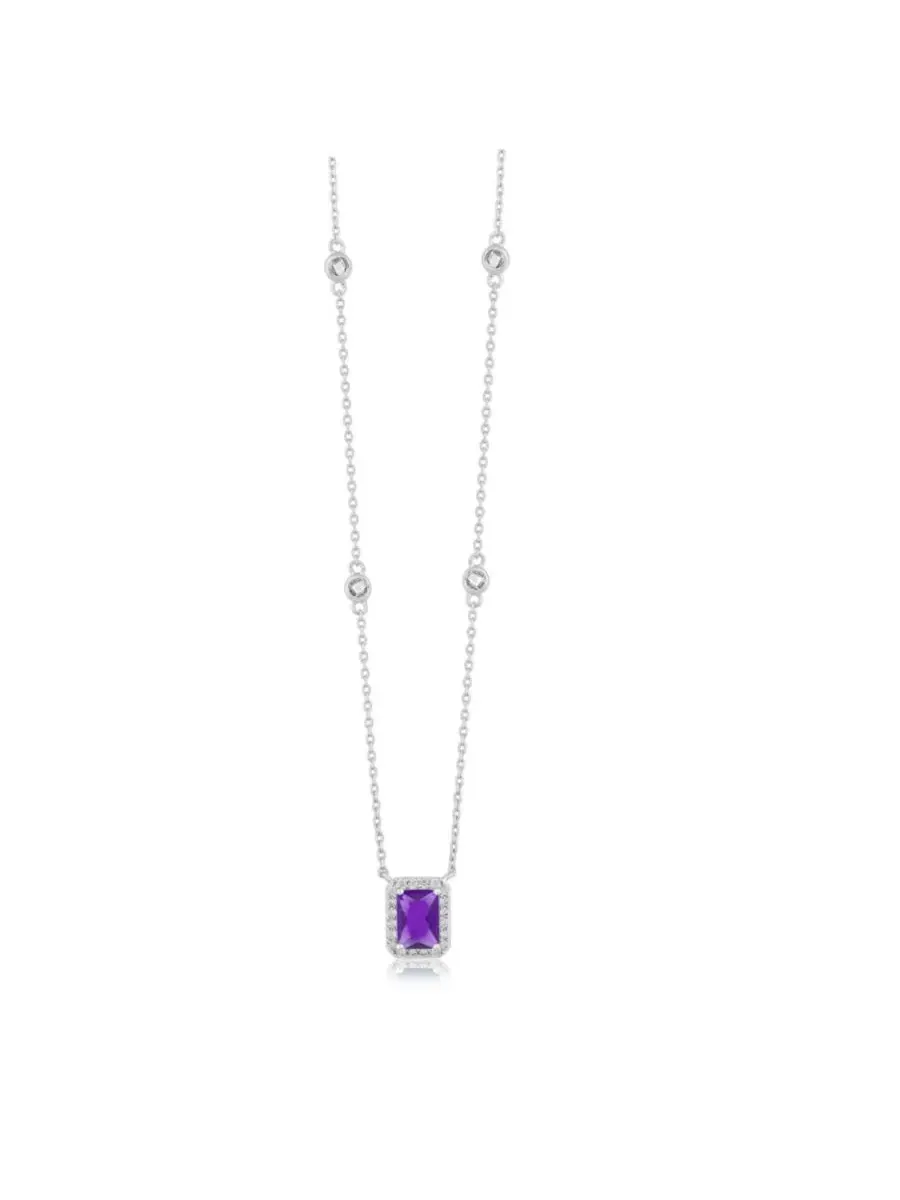 Кулон-подвеска с кристаллом CZ и камнем по знаку зодиака, прямоугольная Simona, February Amethyst — изображение 1 из 3