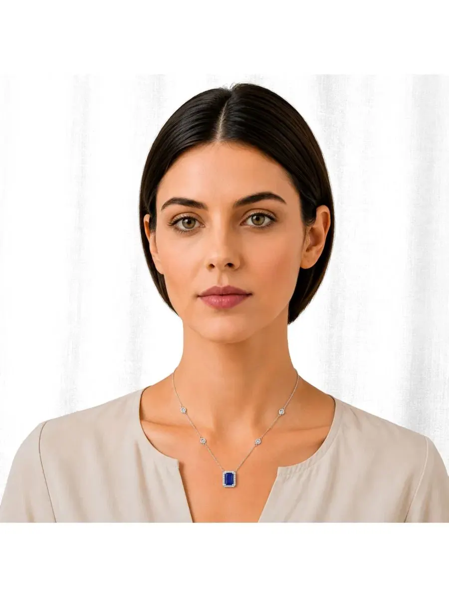 Кулон-подвеска с кристаллами CZ и камнем рождения, модель Elegant Rectangle Birthstone Simona — изображение 2 из 3