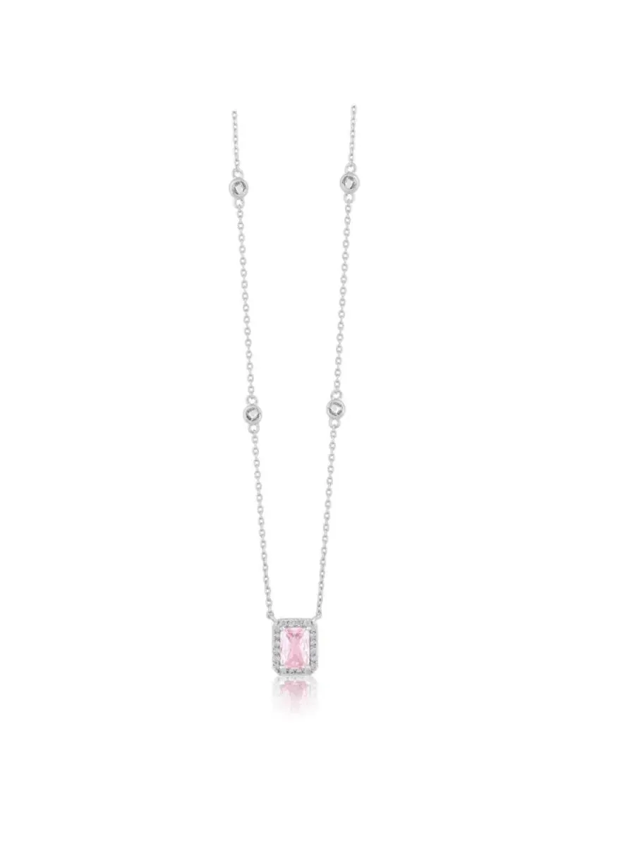 Кулон-подвеска с камнем цирконий, модель Elegant Rectangle Birthstone CZ Halo Simona — изображение 1 из 3, оттенок розовый
