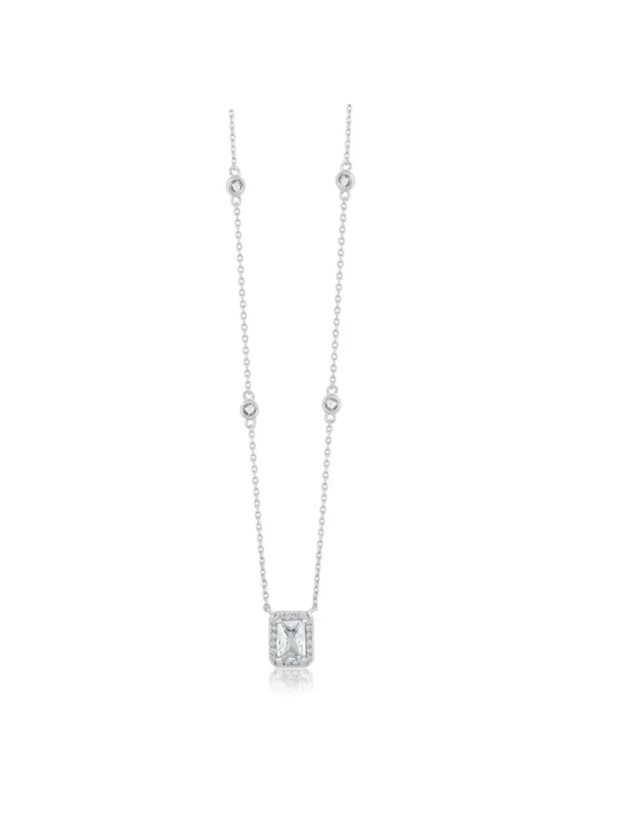 Кулон-подвеска с камнем CZ в оправе с гало, модель Elegant Rectangle Birthstone CZ Halo Simona — изображение 1 из 3
