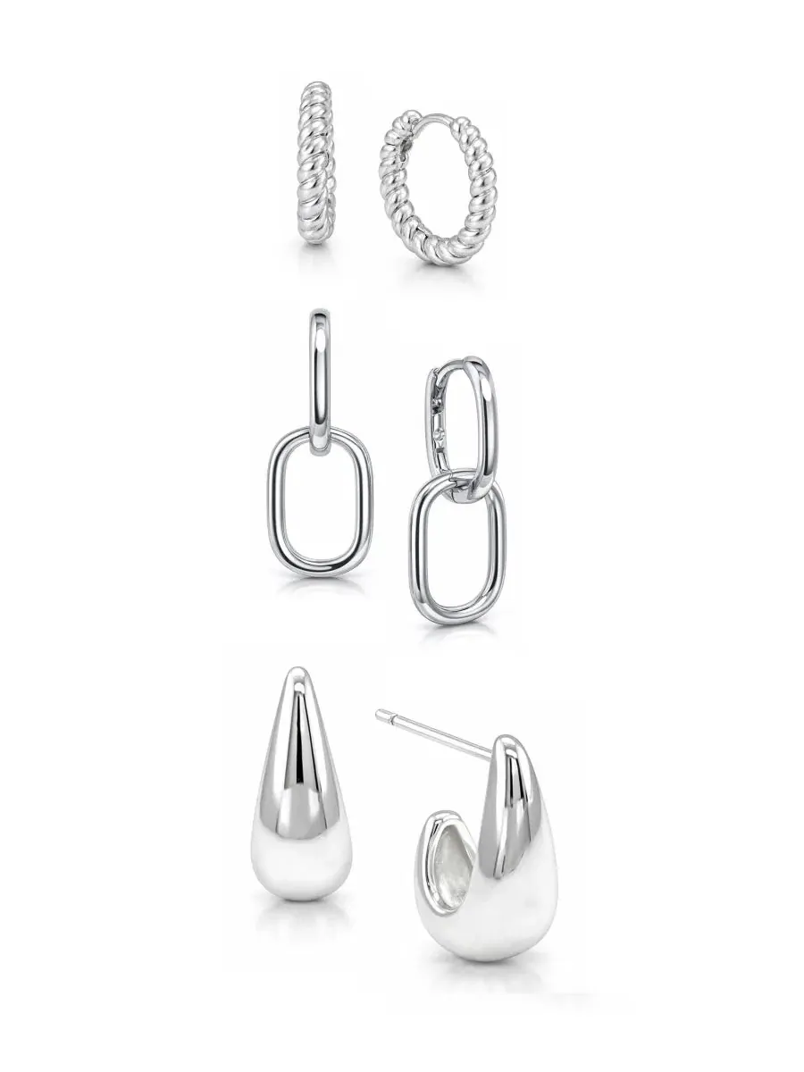 Комплект сережек-пусетов Oblong Post + J Hoop + Hinge Hoop And Now This — изображение 1 из 8, оттенок серебряный