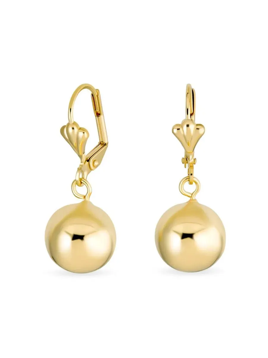 Серьги-гвоздики с подвеской-шаром Classic Ball Drop Earrings Bling Jewelry — изображение 1 из 4, оттенок золотистый