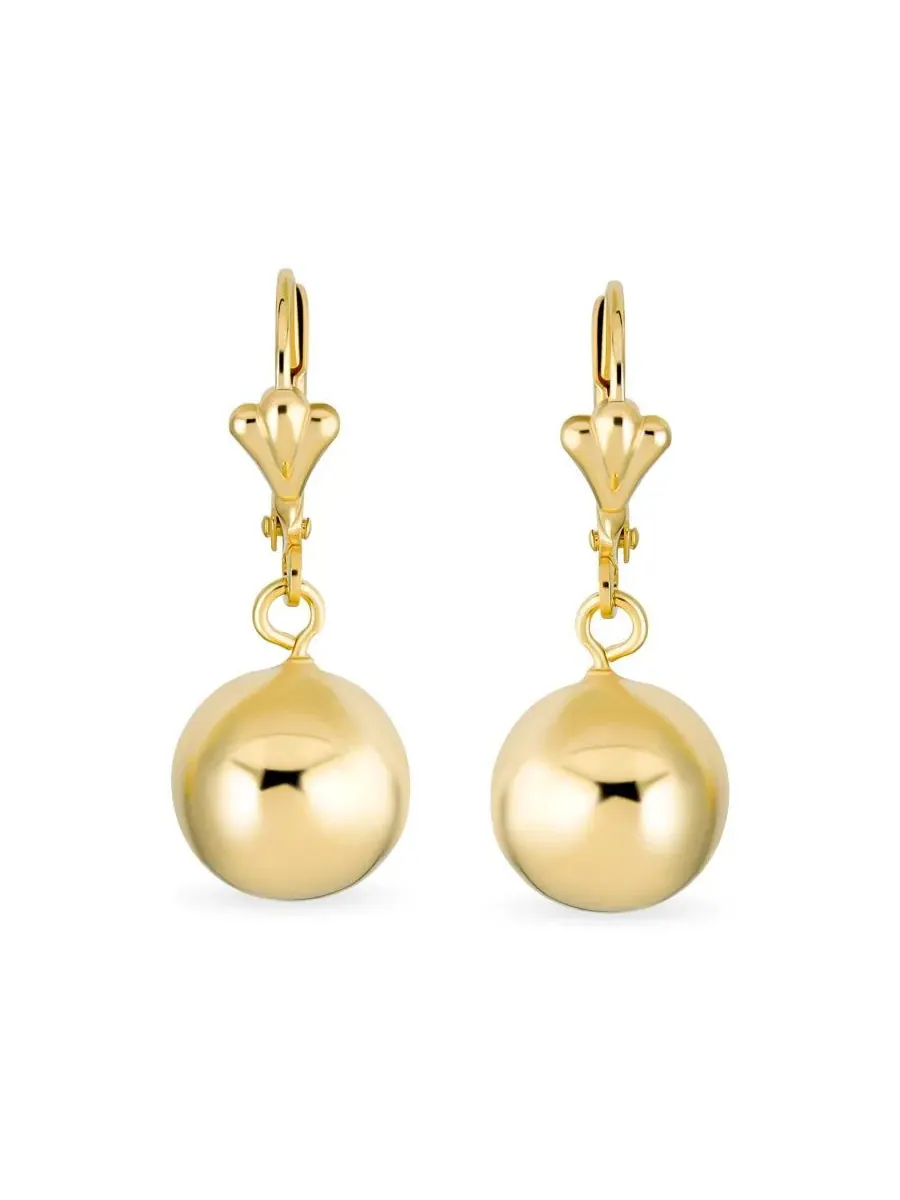 Серьги-гвоздики с подвеской-шаром Classic Ball Drop Earrings Bling Jewelry — изображение 2 из 4, оттенок золотистый