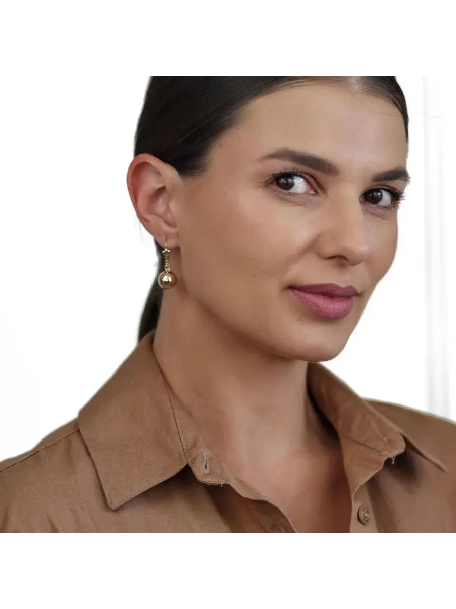 Серьги-гвоздики с подвеской-шаром Classic Ball Drop Earrings Bling Jewelry — изображение 3 из 4, оттенок золотистый