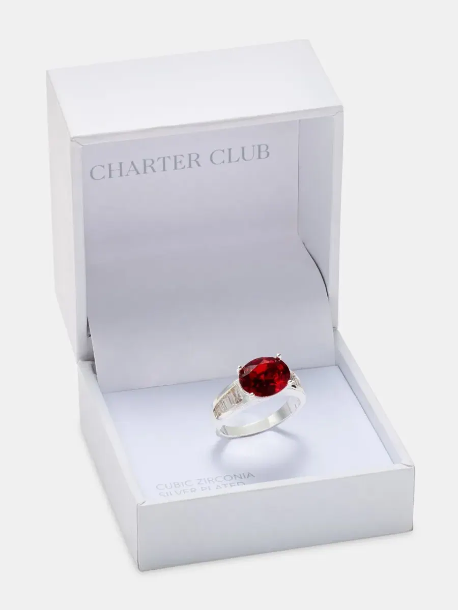Кольцо с розовым кристаллом Red Crystal Charter Club — изображение 2 из 3, оттенок серебряный