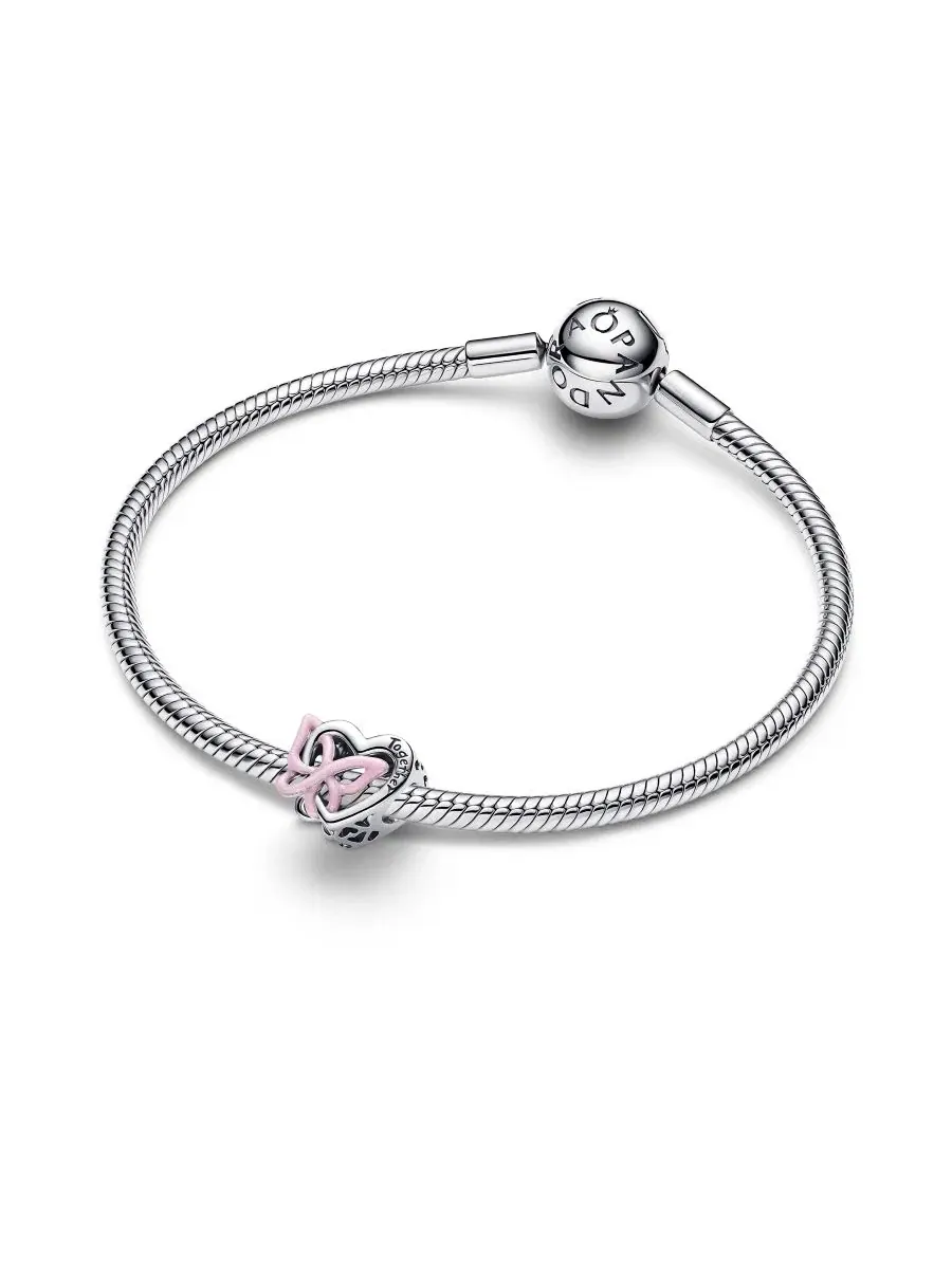 Подвеска с сердцем и бабочкой Entwined Heart Butterfly Charm Pandora — изображение 3 из 4, оттенок серебристый