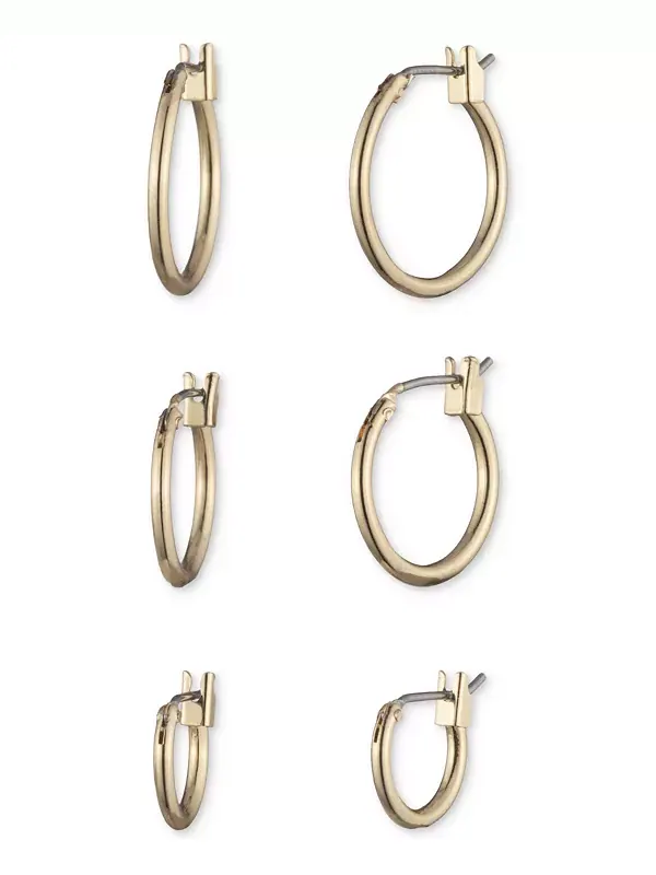 Комплект из 3 серег-колец очень маленького и маленького размера Anne Klein — изображение 1 из 2, оттенок золото