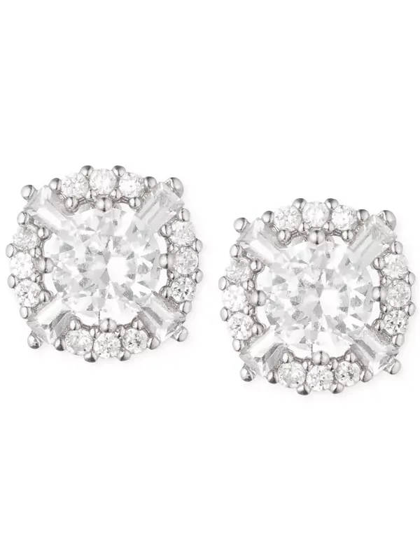 Круглые серьги-гвоздики с приподнятым кристаллом Anne Klein — изображение 1 из 2, оттенок серебряный