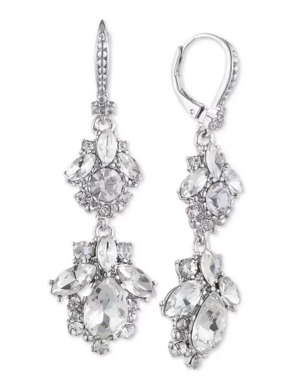 Двойные серьги с кристаллами Marchesa — изображение 1 из 2, оттенок серебряный