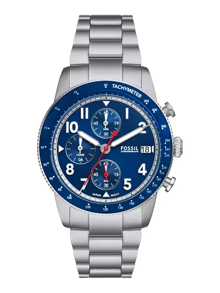 Мужские спортивные часы Tourer Chronograph из нержавеющей стали серебристого тона 42 мм Fossil — изображение 1 из 4