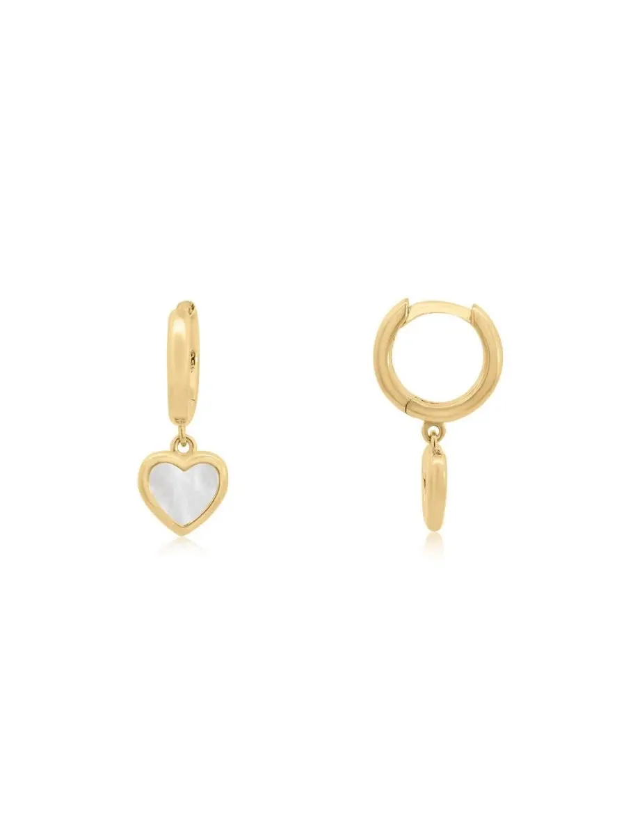 Миниатюрные серьги-подвески в форме сердца из перламутра, покрытые 14-каратным золотом, из — изображение 1 из 3
