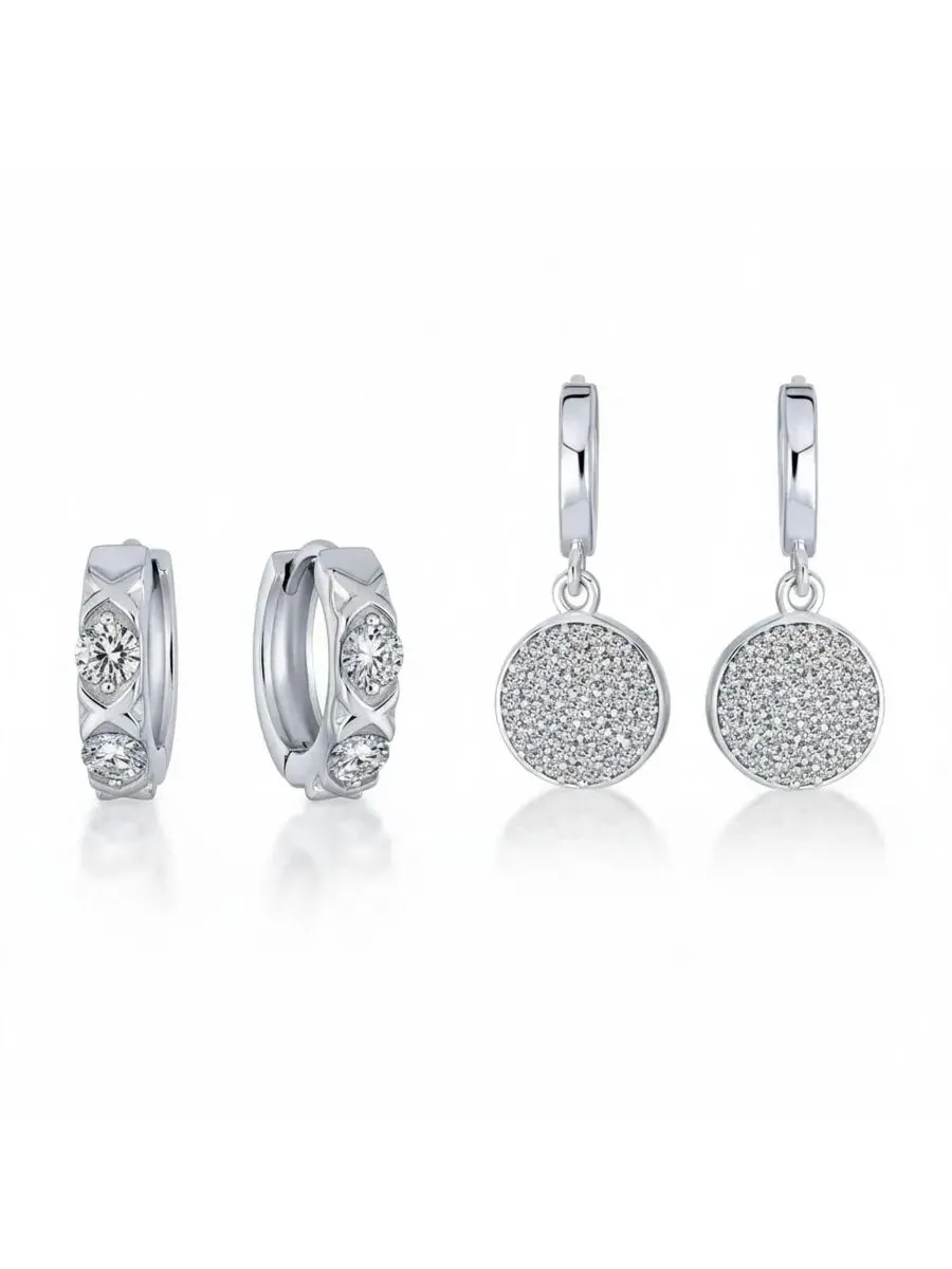 Серьги-кольца CZ Pave с кубическим цирконием в форме круга, диска и перекрещивающихся элементов, в — изображение 1 из 5