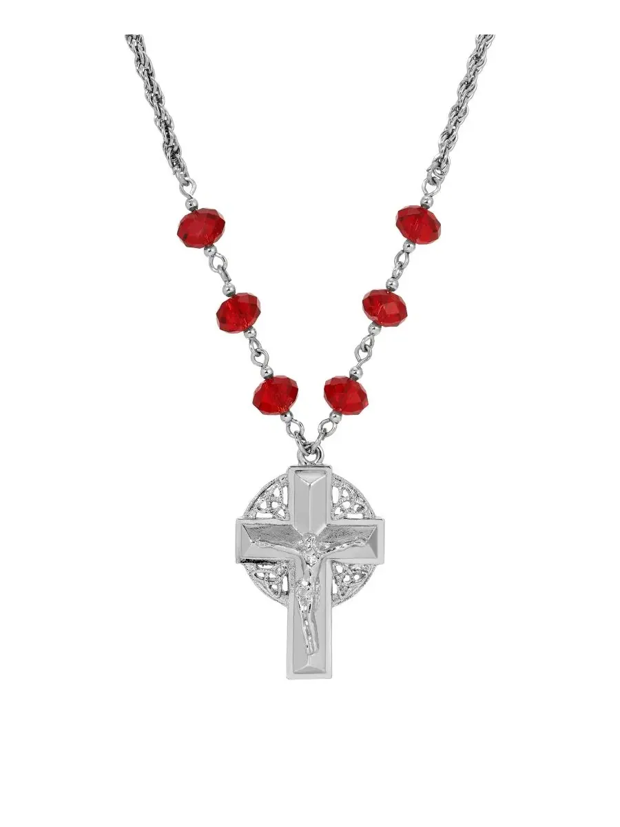 Серебристый крестик, цепочка из сиамских бусин, длина 41 см + 8 см Symbols Of Faith