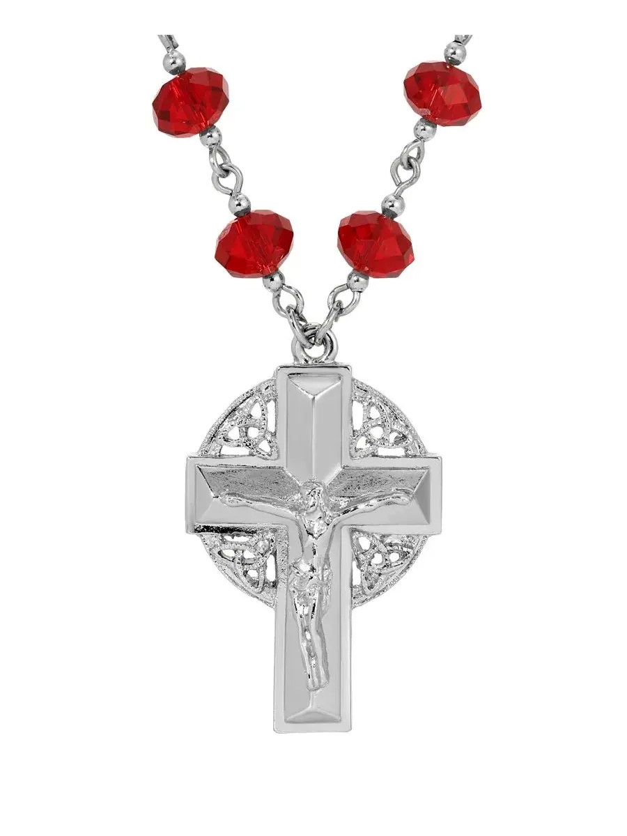 Серебристый крестик, цепочка из сиамских бусин, длина 41 см + 8 см Symbols Of Faith — изображение 2 из 3, оттенок красный