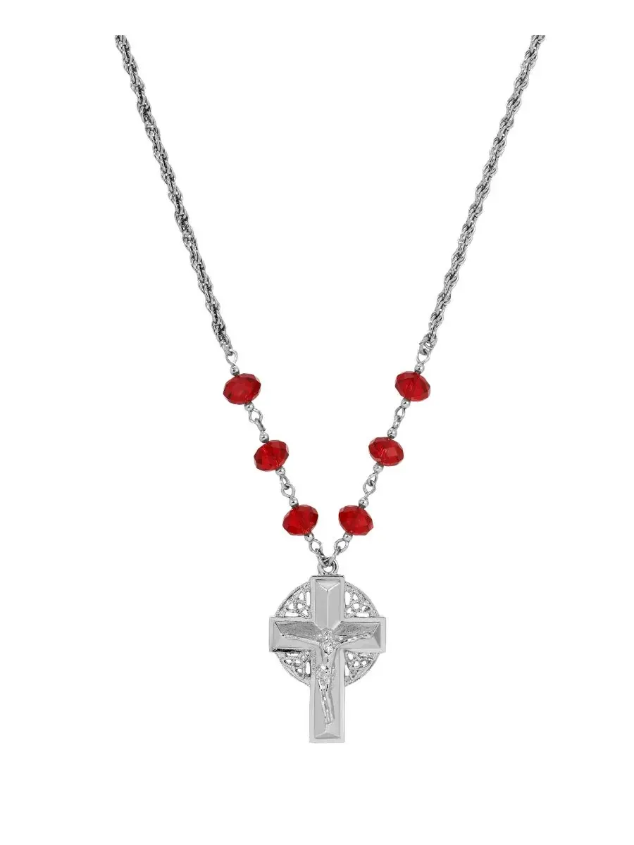 Серебристый крестик, цепочка из сиамских бусин, длина 41 см + 8 см Symbols Of Faith — изображение 3 из 3, оттенок красный