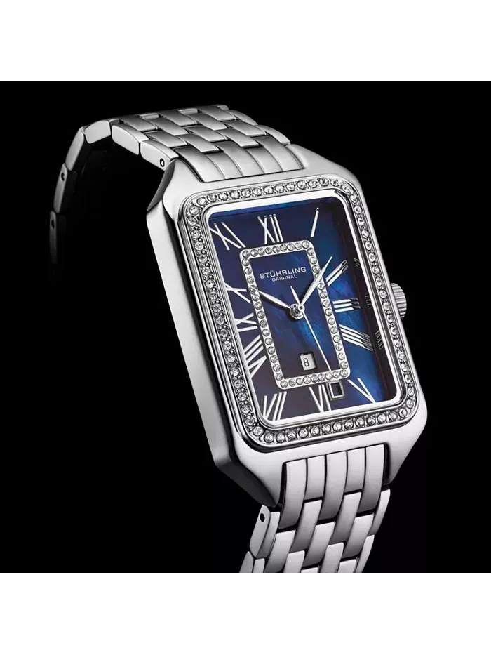 Lustra 32mm прямоугольные кварцевые модные часы с кристаллами Stuhrling — изображение 2 из 4, оттенок синий