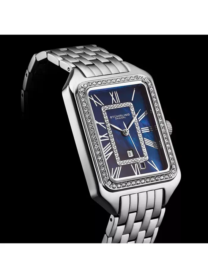 Lustra 32mm прямоугольные кварцевые модные часы с кристаллами Stuhrling — изображение 4 из 4, оттенок синий