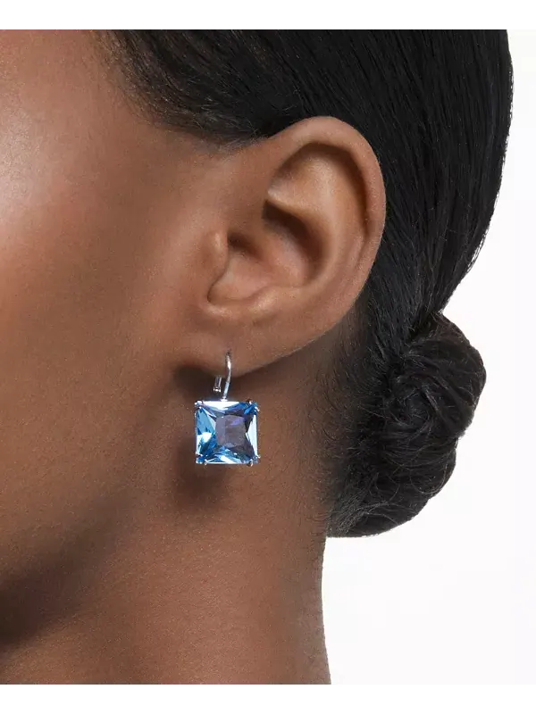 Серьги-Подвески Millenia квадратной огранки серебристого оттенка Swarovski — изображение 3 из 3, оттенок синий