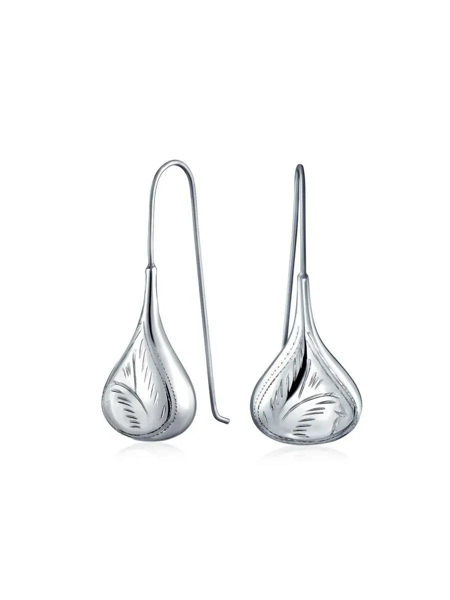 Серьги-подвески с узором из листьев, Fishhook Bling Jewelry — изображение 1 из 4, оттенок серебряный