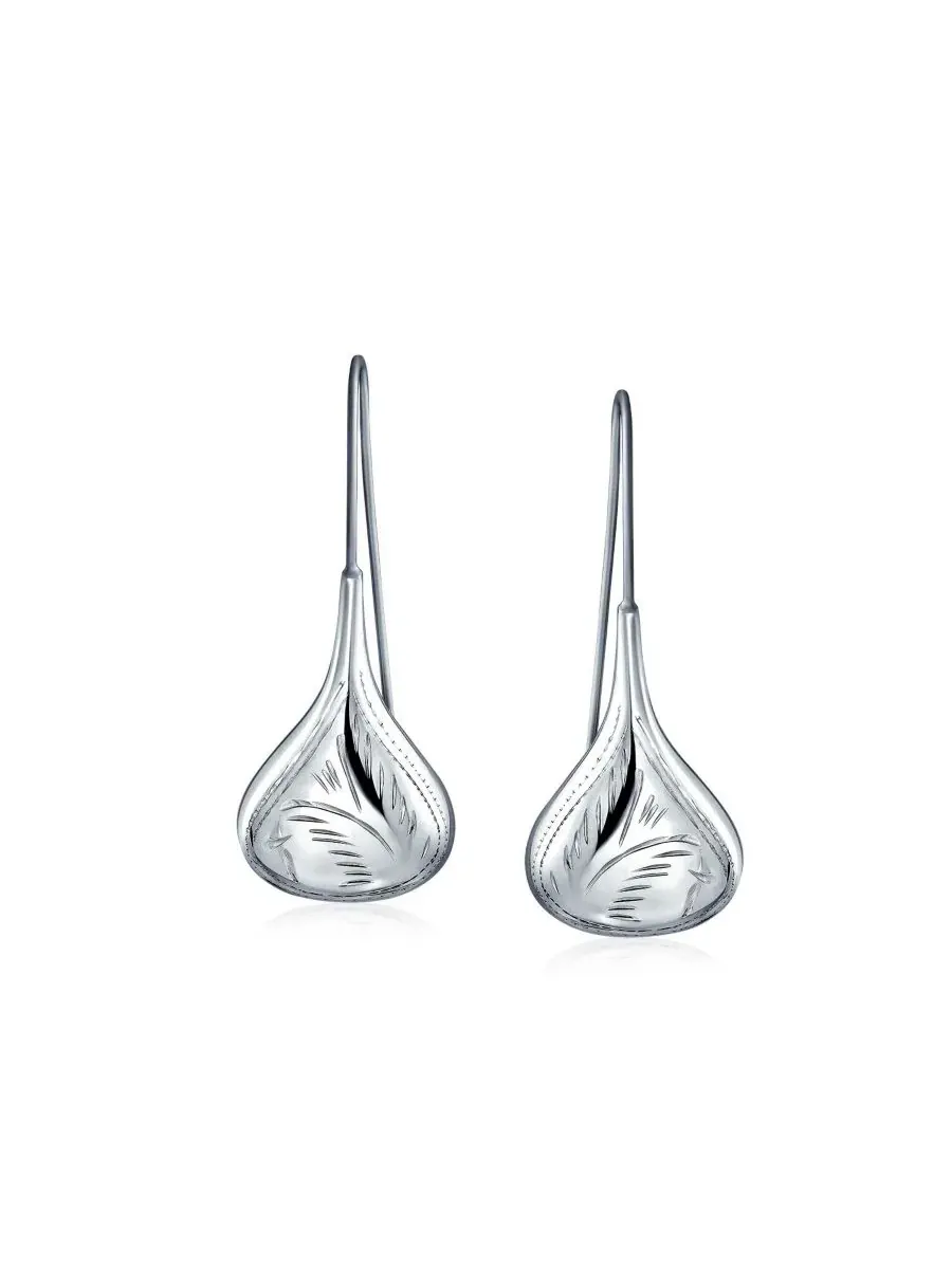 Серьги-подвески с узором из листьев, Fishhook Bling Jewelry — изображение 2 из 4, оттенок серебряный