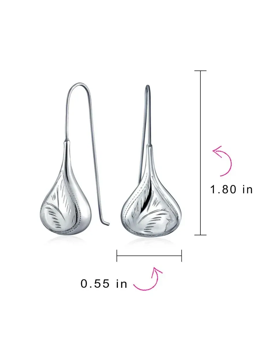 Серьги-подвески с узором из листьев, Fishhook Bling Jewelry — изображение 4 из 4, оттенок серебряный