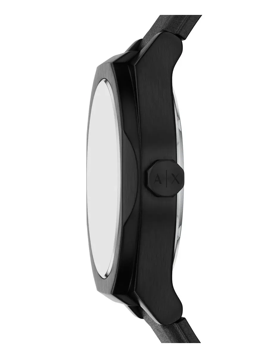 Мужские часы Sync Automatic с черным кожаным ремешком, 44 мм A|X Armani Exchange — изображение 2 из 9, оттенок черный