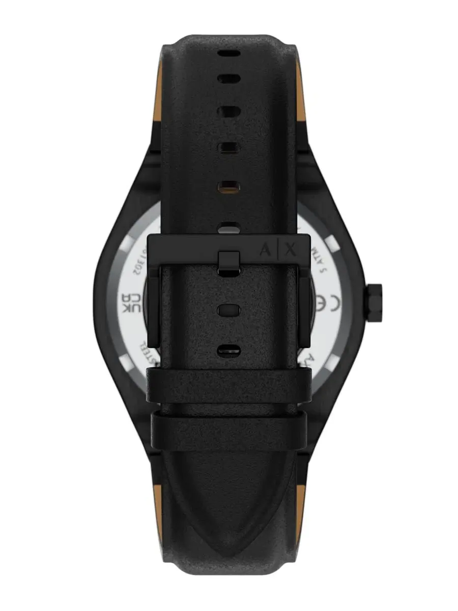 Мужские часы Sync Automatic с черным кожаным ремешком, 44 мм A|X Armani Exchange — изображение 3 из 9, оттенок черный